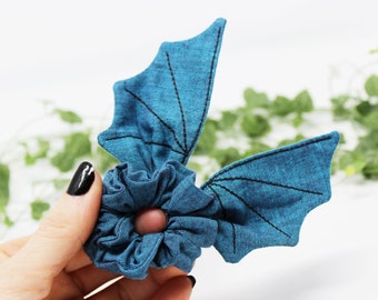 Bat wings scrunchie / Teal scrunchie / Dark blue scrunchie / goth scrunchie / halloween scrunchie / dark scrunchie / Moth and Fae