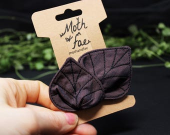 Hair clip with two leaves, plum color leafy hair clip, plum hair barrette with leaves, leaves for your hair by Moth & Fae