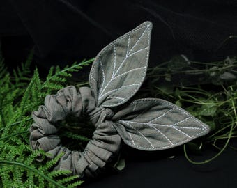 Small leaf scrunchie, small soft-green scrunchie  / green leaves scrunchie, foliage scrunchie, plant scrunchie, by Moth and Fae