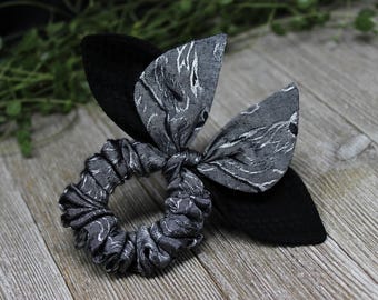 Beetle scrunchie / black and silvery patterns scrunchie / Scarab scrunchie / goth scrunchie / insect wings scrunchie / Moth and Fae