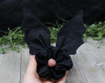 Bat wings scrunchie / Black scrunchie with diamond patterns / Demon scrunchie / goth scrunchie / demon wings scrunchie by Moth and Fae