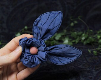 Blue cicada scrunchie / cicada wings scrunchie  /  fairy wings scrunchie / insect scrunchie / denim blue scrunchie / ecofriendly scrunchie