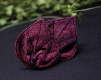 Hair clip with two leaves, dark pink leafy hair clip, magenta hair barrette, dark fuchia leaves, leaves for your hair, Moth & Fae