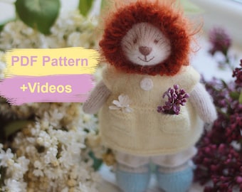 Knitted lion PATTERN-Stuffed animal doll pattern-PDF pattern and Video Tutorial