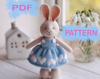 Easter Bunny PATTERN - Knitted stuffed animal bunny PDF pattern