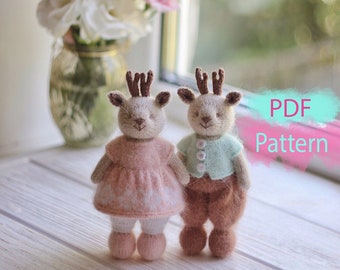 Knitted reindeer toy PATTERN - Stuffed deer animal toy knitting Pattern