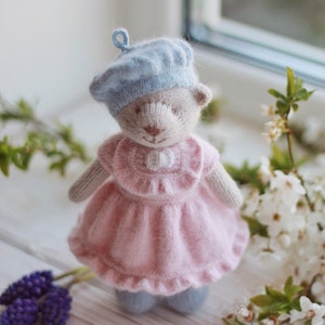 Knitted bear PATTERN-Small knitted bear doll in dress-Pdf pattern tutorial image 2