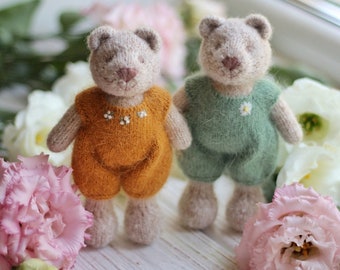 Couple of knitted small bears - Handmade dressed bear animal toy - I temporarily DONʼT ACCEPT ORDERS for toys