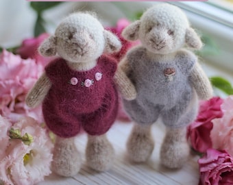 Knitted couple of lamb toys - Handmade stuffed lamb sheep toy in clothes - I temporarily DONʼT ACCEPT ORDERS for toys