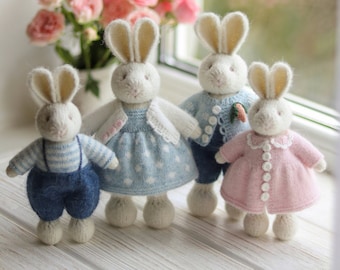 Knitted Easter bunny toy family - Stuffed Easter bunny dressed animal doll - I temporarily DONʼT ACCEPT ORDERS for toys