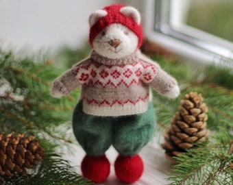 Hand knit teddy bear toy in Christmas style - knitted small bear animal toy - I temporarily DONʼT ACCEPT ORDERS for toys