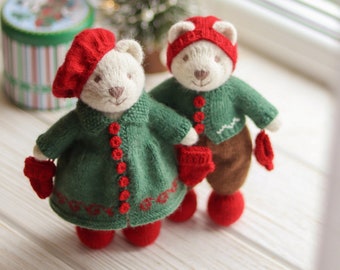 Christmas couple of knitted bears - Knitted bear stuffed toy in Christmas style - I DON’T ACCEPT ORDERS for toys