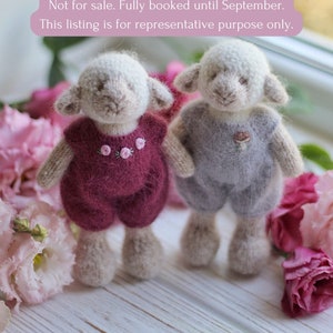 Knitted couple of lamb toys - Handmade stuffed lamb sheep toy in clothes - I temporarily DONʼT ACCEPT ORDERS for toys