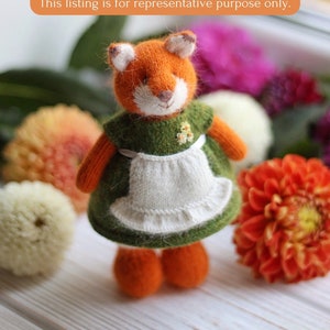 Knitted fox toy in green dress - stuffed knitted animal toy - hand knit fox doll - I temporarily DONʼT ACCEPT ORDERS for toys