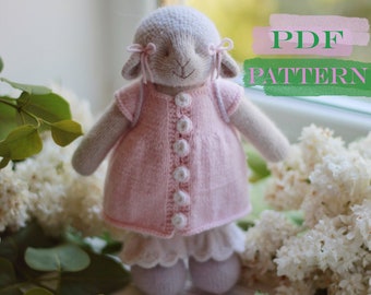 Knitted lamb PATTERN-Stuffed lamb sheep animal dressed toy-How to knit a toy