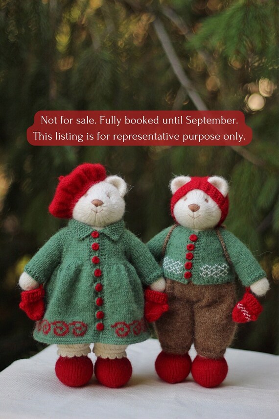 Knitted Christmas Bear Stuffed Animal Toy knitted Teddy Bear in Christmas Style Big Size Bears Etsy UK