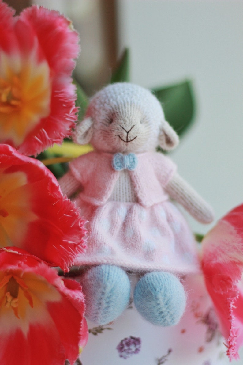 Knitted Easter lamb sheep toy in pink fluffy dress Etsy