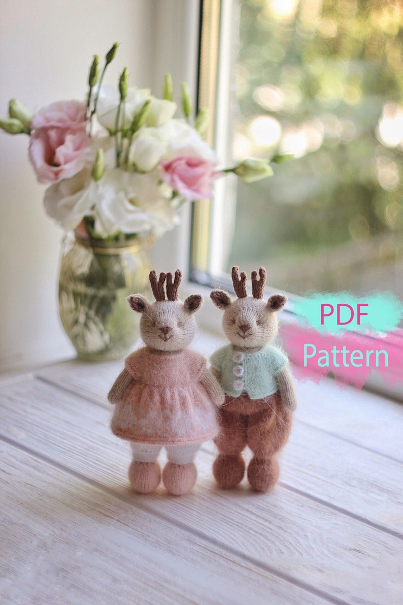 Knitted reindeer toy PATTERN Stuffed deer animal toy knitting Pattern image 1