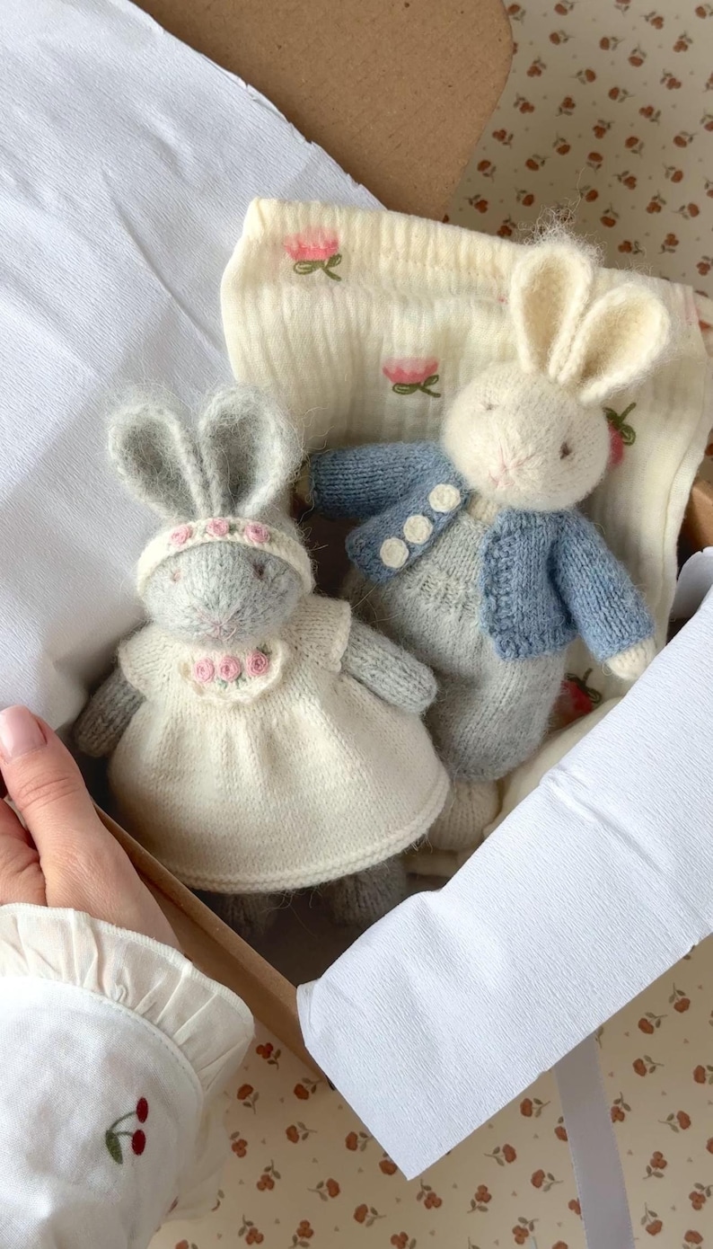 Knitted Grey Rabbit Handmade Knitted Couple of Rabbits