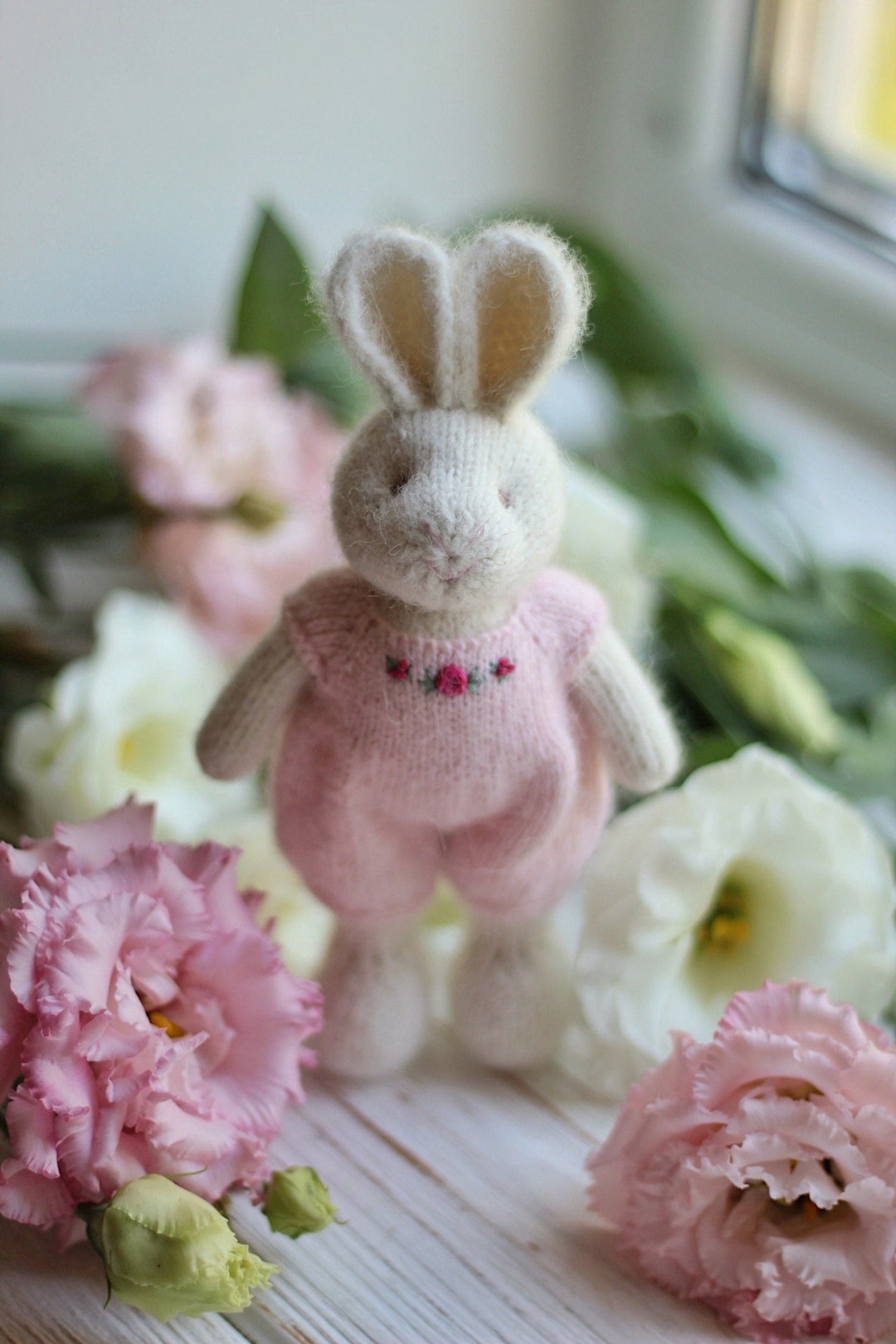 Knitted Small Bunny Rabbit Doll Handmade Bunny Rabbit Doll in a Pink