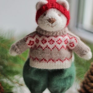 Hand knit teddy bear toy in Christmas style knitted small bear animal toy I temporarily DONʼT ACCEPT ORDERS for toys image 4