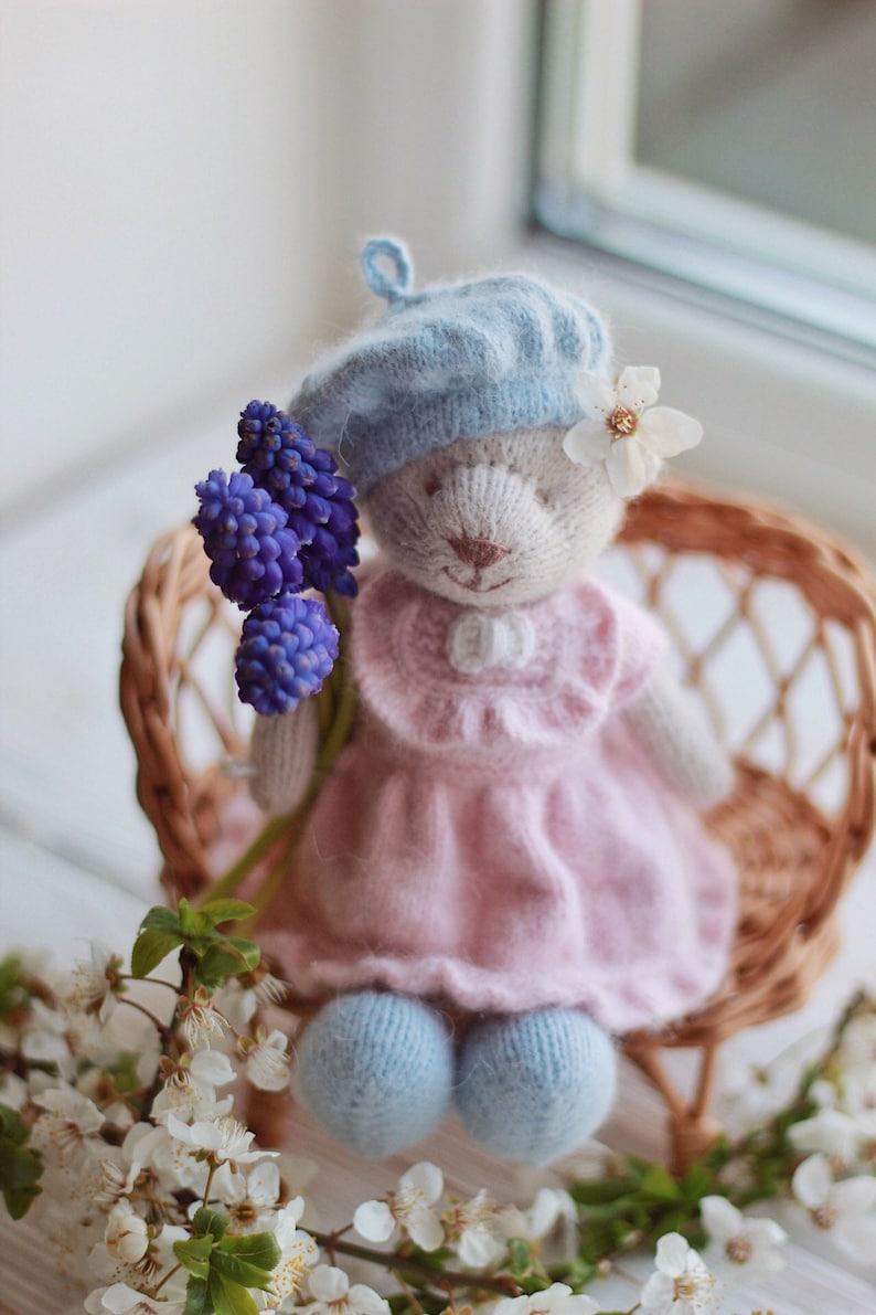 Knitted bear PATTERN-Small knitted bear doll in dress-Pdf pattern tutorial zdjęcie 6