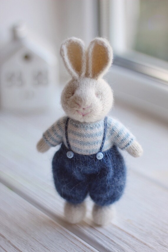 Knitted Easter Small Bunny Toy Knitted Couple of Little Bunnies