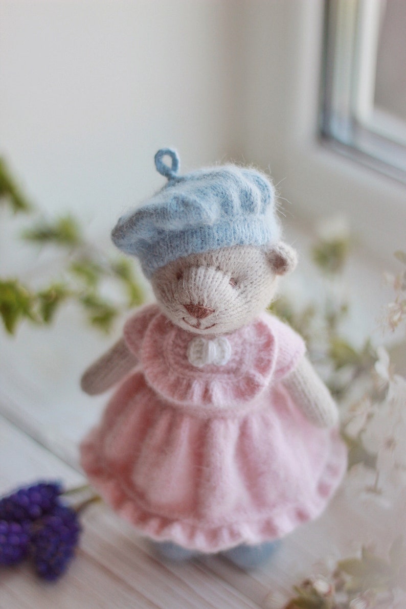 Knitted bear PATTERN-Small knitted bear doll in dress-Pdf pattern tutorial zdjęcie 7