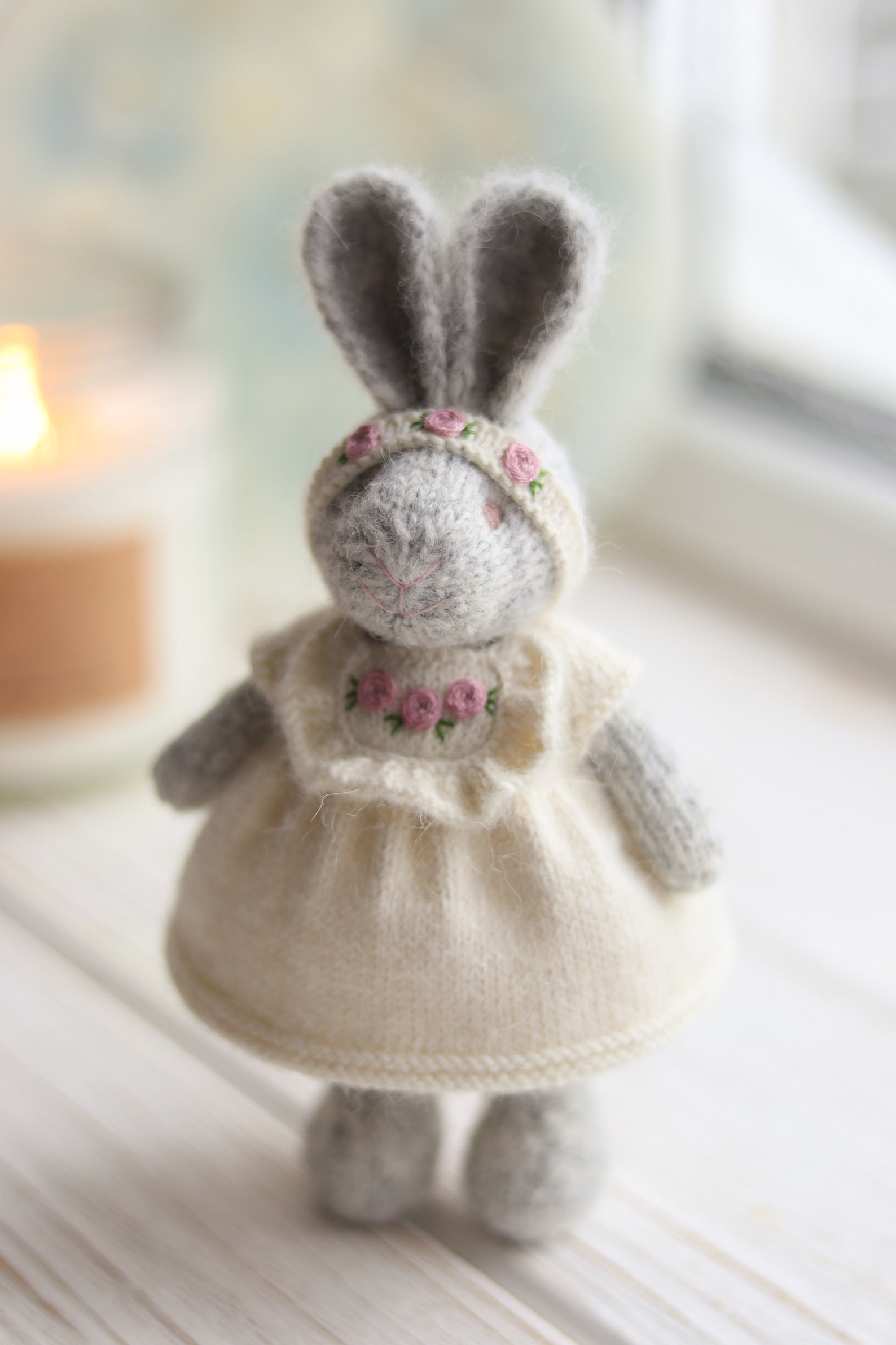 Knitted Grey Rabbit Handmade Knitted Couple of Rabbits