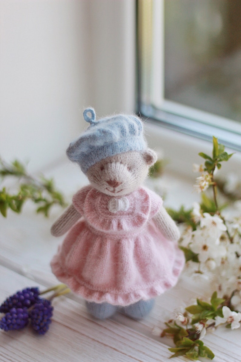 Knitted bear PATTERN-Small knitted bear doll in dress-Pdf pattern tutorial image 2