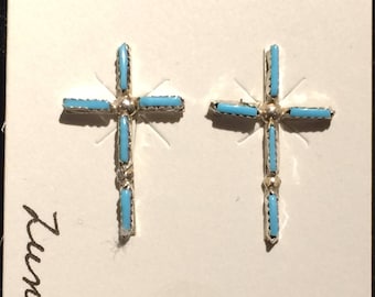 Authentic Native American sterling silver and turquoise cross earrings