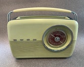 Vintage Bush TR-82C Portable Transistor Radio, Cream Blue, Tested 1960s Prop