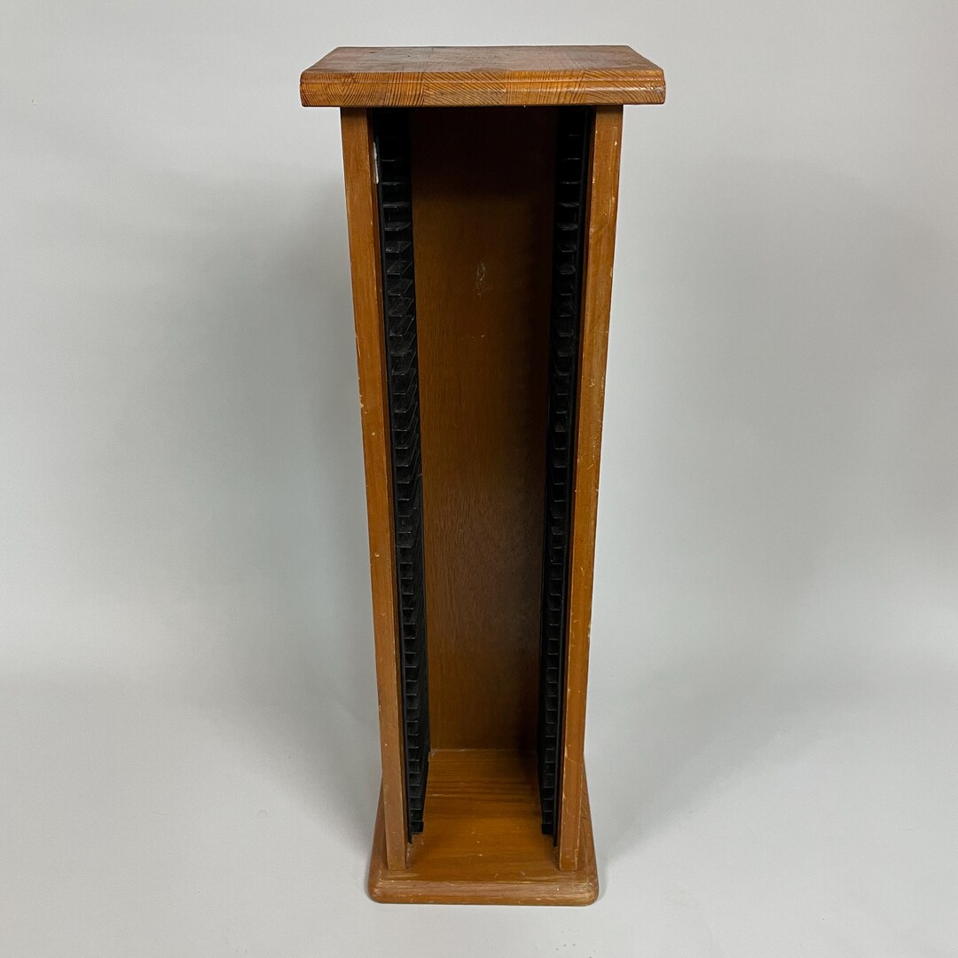 Tree Dimensions Cd Rack Wooden CD Storage Tower Rack Stores 40 Audio Cds 68cm Tall Wood Retro ...