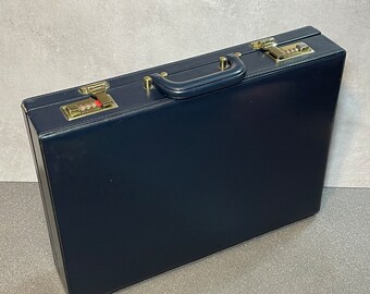 Navy Blue Brief Case Combination Lock Salesman Lawyer Office Documents Attache | Prop