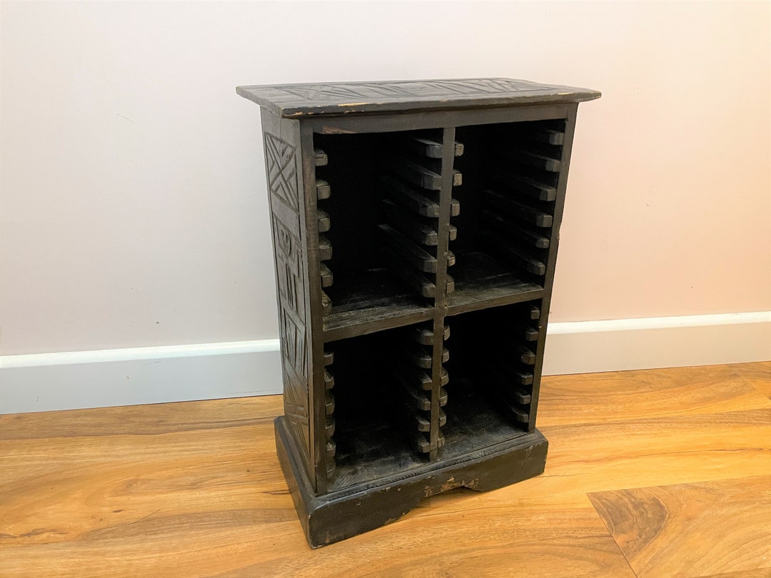 Carved Wooden CD Storage Tower Rack Stores 28 Cds 50cm Tall Etsy UK