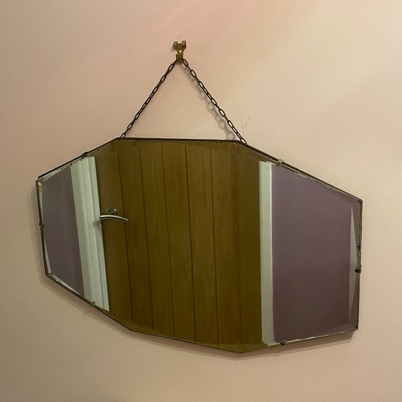 Vintage Midcentury Frameless Wall Mirror Bevelled Edge Wood Etsy