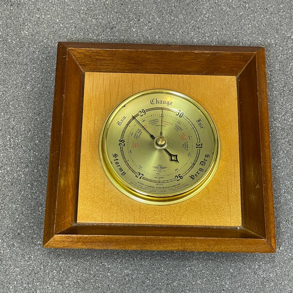 Vintage Wooden Barometer Weather Station, Wall Hanging, Wood, Retro Prop