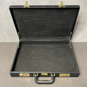 Black Faux-Leather Brief Case Combination Lock Salesman Office Document Attache