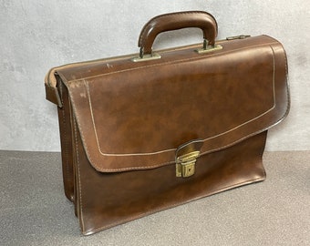 Vintage Brown Leather Gladstone Doctors / Lawyer Briefcase / Bag Case Retro Prop