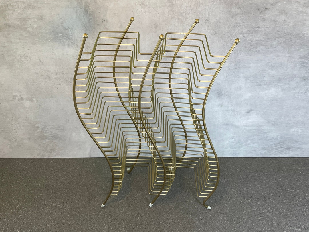 Metal Double Wavey Wire Gold CD Storage Tower Rack Stores 60 Audio Cds ...