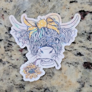 Hyland Cow Sticker, Farm Sticker, Floral Cow, Boho Cow