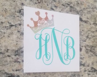 Crown Monogram Decal: Personalized Car, Tablet, Tumbler Sticker