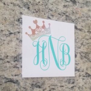 Monogram Decal, Crown decal, Car Decal, Tablet Decal, Planner Decal, Stocking Stuffer, Tumbler Decal, princess decal
