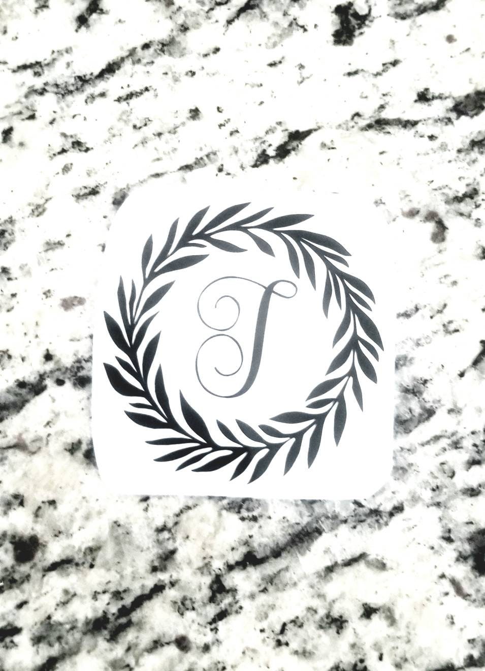 Monogram Decal Initial Decal Initial Wreath Decal Wedding Etsy