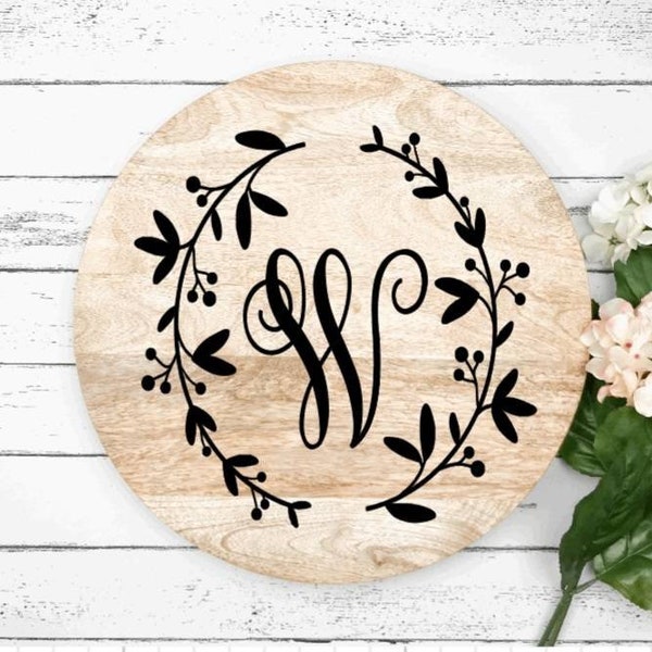 Monogram Decal, Initial Decal, Initial Wreath Decal, Wedding Decor, Farm house Decor