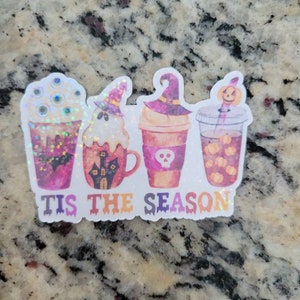 Spooky Coffee Halloween Sticker, Coffee Lover Sticker, Waterproof glitter Sticker