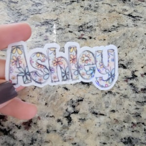 Waterproof Name Stickers, Custom Name Sticker, Floral Name Stickers