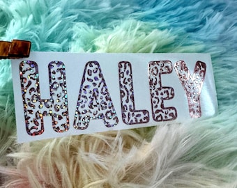 Leopard Print Vinyl Name Decal – Personalized Animal Print Sticker for Cups, Cars, Laptops & More
