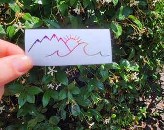 Holographic Mountain Wave Sun Decal: Vinyl Beach Decor