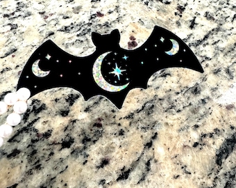 Holographic Bat Sticker: UV Safe, Glittery Outdoor Decal